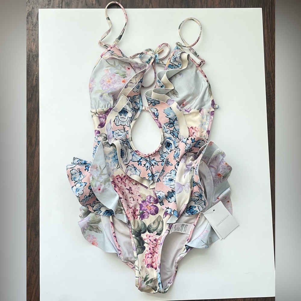ZIMMERMAN Halliday Waterfall Frill One Piece swimsuit floral NEW US 8 - Picture 5 of 15